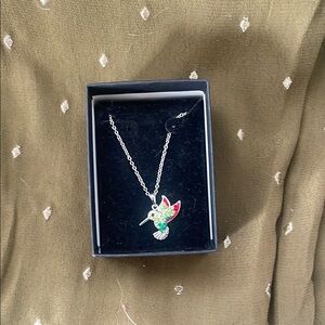 Hummingbird Pendant Necklace - Silver and Multicolor